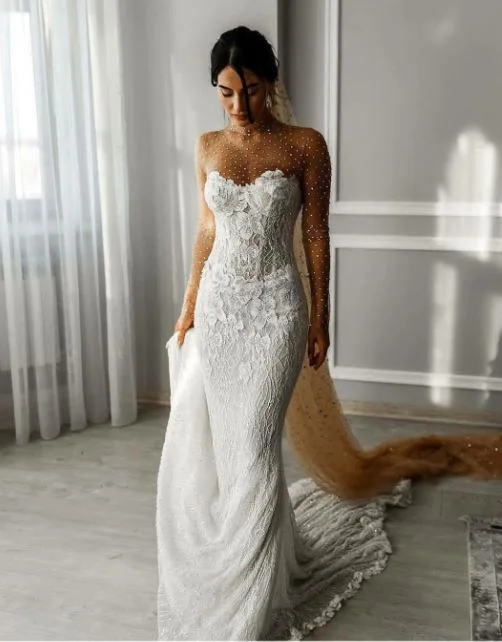 Lace Applique Beach Wedding Dresses, Sweetheart Wedding Dress, BH91281 Gym