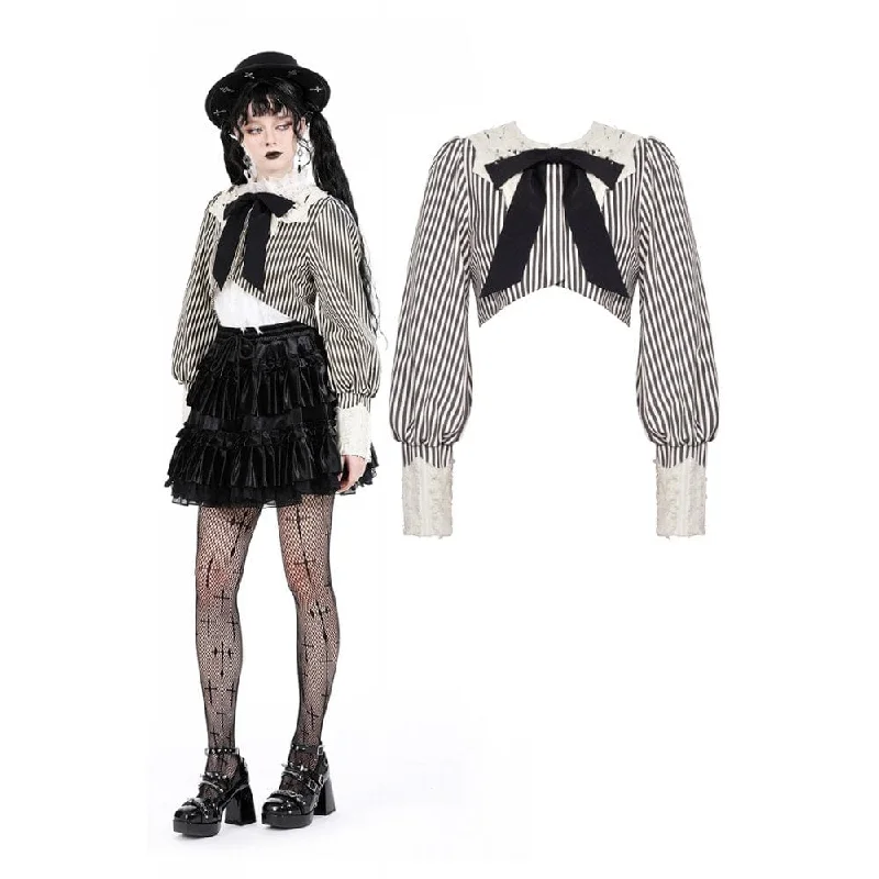 Women's Vintage Puff Sleeved Striped Short Shirt Youthful Women's Anime - inspired