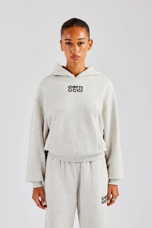 Glitter Applique Oversized Hoodie - Ash Grey Monochromatic All - in - one