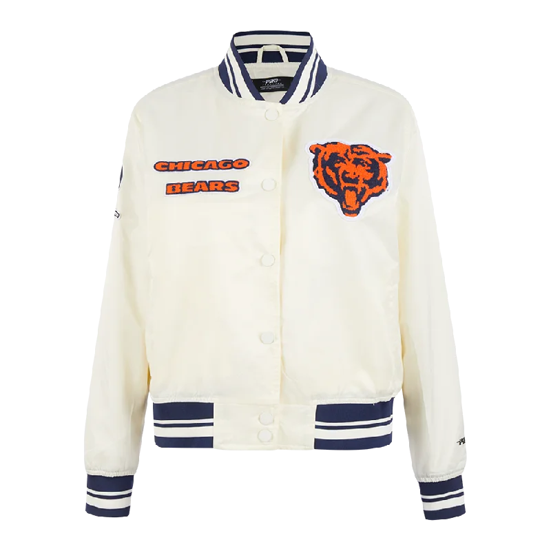 NFL CHICAGO BEARS RETRO CLASSIC WOMEN'S RIB SATIN JACKET (EGGSHELL/ MIDNIGHT NAVY) French NFL CHICAGO BEARS RETRO CLASSIC WOMEN'S RIB SATIN JACKET (EGGSHELL/ MIDNIGHT NAVY) French