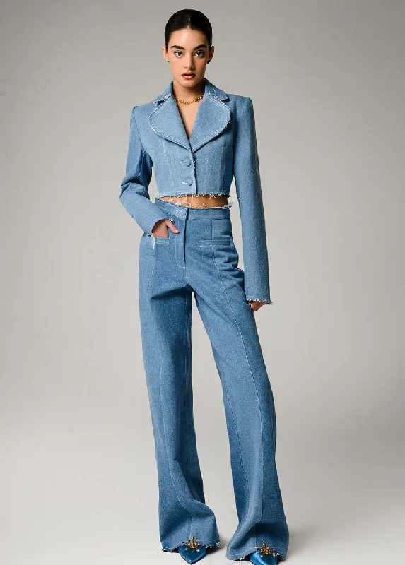 AQUA DENIM CROPPED BLAZER Relaxed Women's 