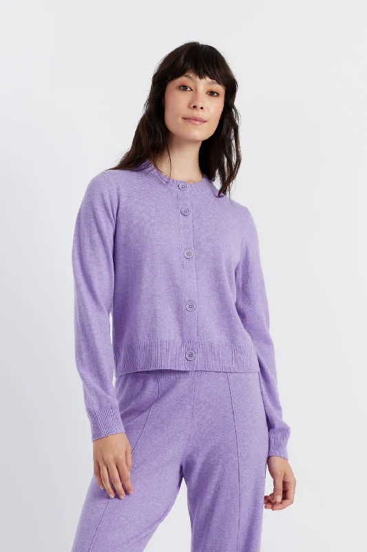 Lavender Wool-Cashmere Crew Neck Cardigan