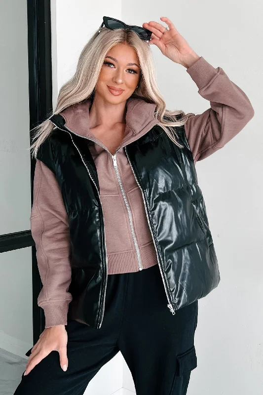 Put You In Your Place Patent Leather Puffer Vest (Black) Refined Women's Velvet