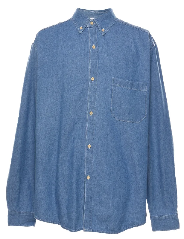 Classic Medium Wash Denim Shirt - L Traditional Women's 