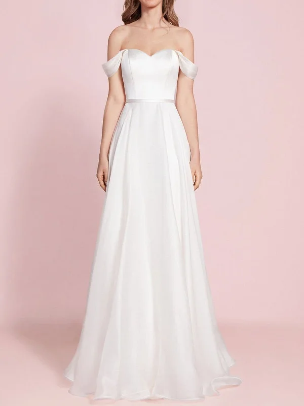 Satin Off The Shoulder Sweetheart Wedding Dress Traditional Women's 
