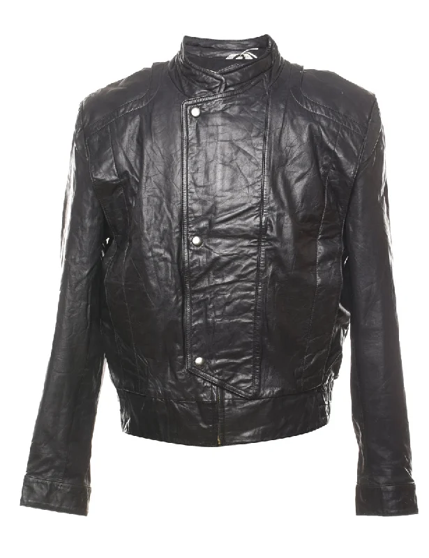 Classic Black Leather Jacket - L Cozy Women's Sherpa - lined