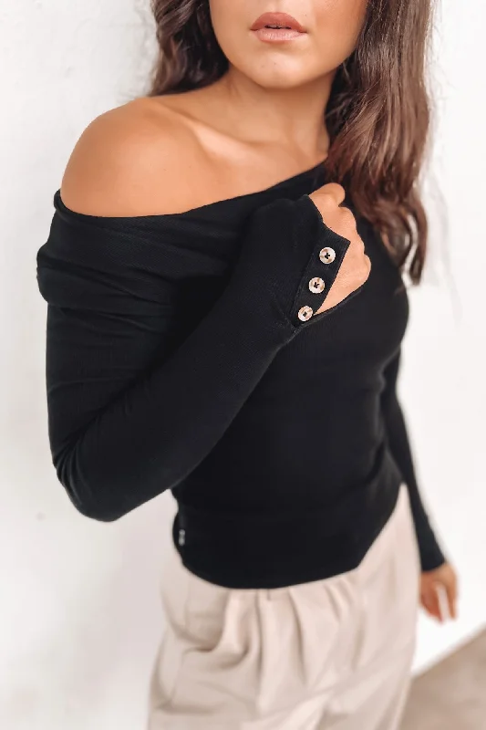 Jordyn Rib Long Sleeve Black Earthy Women's 