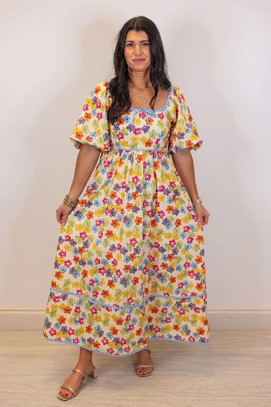 Flower Child Cream Midi Dress Sustainable Organic