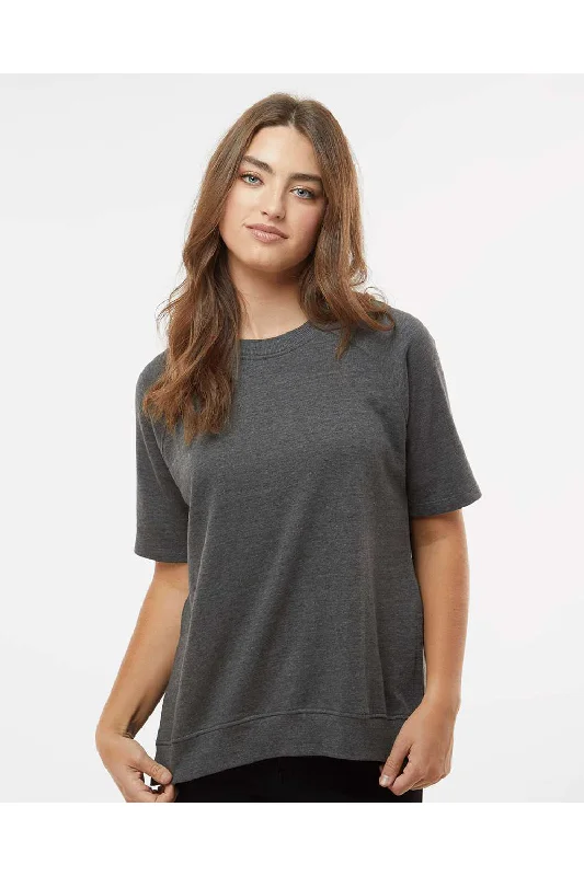 MV Sport Womens French Terry Short Sleeve Crewneck Sweatshirt - Charcoal Grey Earthy Women's MV Sport Womens French Terry Short Sleeve Crewneck Sweatshirt - Charcoal Grey Earthy Women's