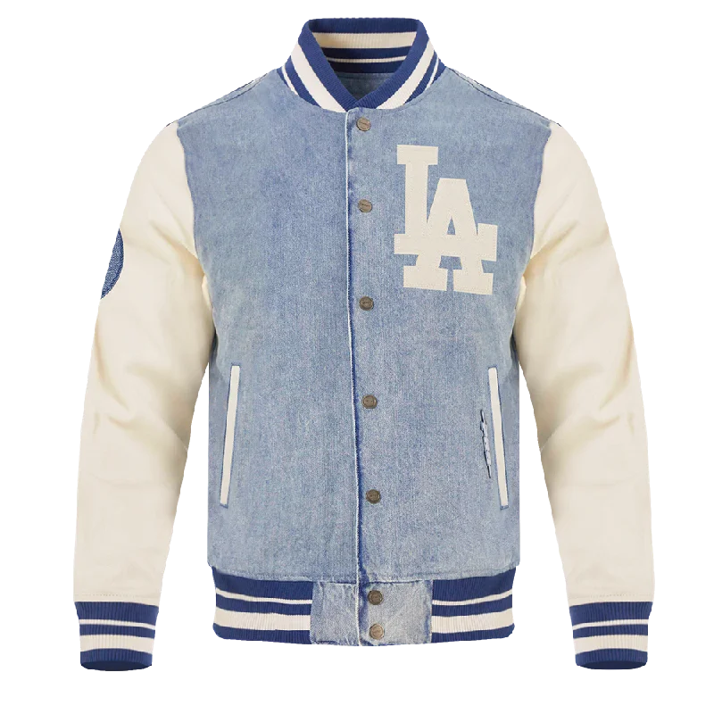 MLB LOS ANGELES DODGERS VARSITY BLUES MEN'S DENIM VARSTIY JACKET (DENIM/LINEN)