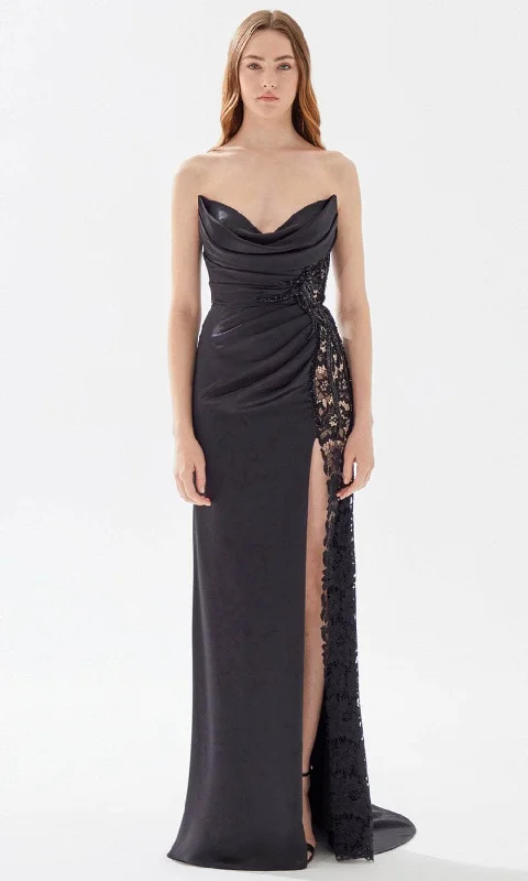 Tarik Ediz 52013 - Pleated Lace Evening Dress Confident Women's High - fashion
