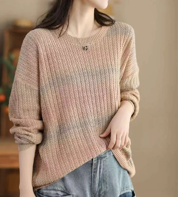 Autumn Winter Cozy Round Neck Knit Pullover Casual Sweaters Relaxed Women's 