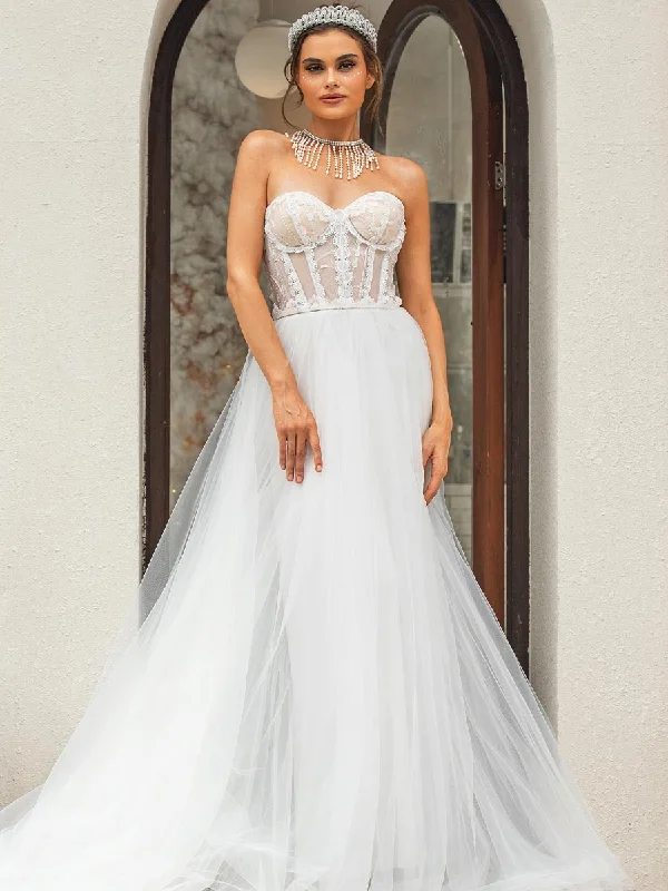 Sweetheart Neckline Princess Wedding Dress Tulle A-line Trendy Women's Oversized