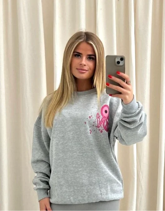 Pink Evil Eye, Peace, Heart Graffiti Sweatshirt Grey Disco