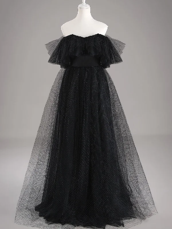 Unique Black Wedding Dresses Mesh Tulle Sleeve flutter Gowns British Gentlewoman Style Unique Black Wedding Dresses Mesh Tulle Sleeve flutter Gowns British Gentlewoman Style