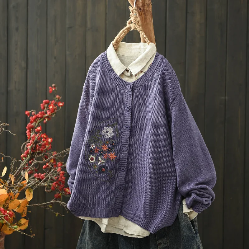 Babakud Women Spring Retro Embroidered Loose Knit Casual Sweater Monochromatic All - in - one Babakud Women Spring Retro Embroidered Loose Knit Casual Sweater Monochromatic All - in - one
