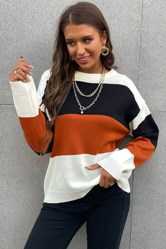 Longing For Fall Color Block Sweater Classic Women's Tweed