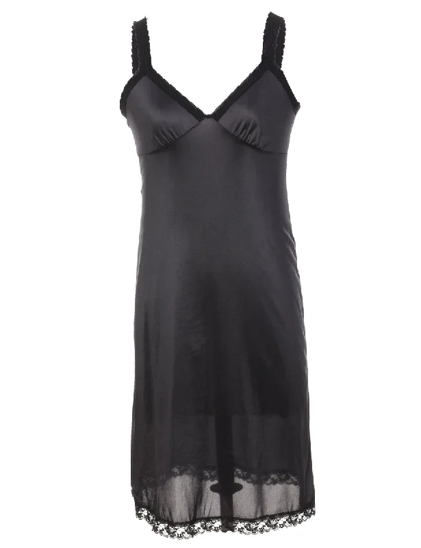 Classic Black Lace Trim Slip Dress - XS Dapper Women's Bow - adorned