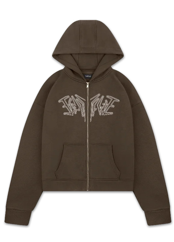 ZIP HOODIE BROWN Laid - back Women's Style