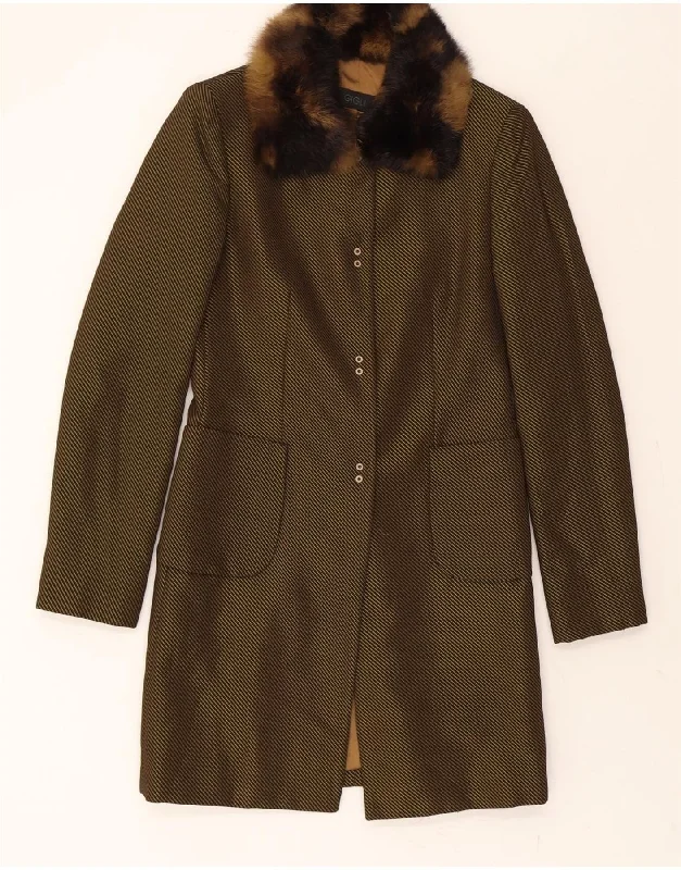 GIGLI Womens Overcoat IT 40 Small Khaki Striped Acetate Classic Elegant Women's 