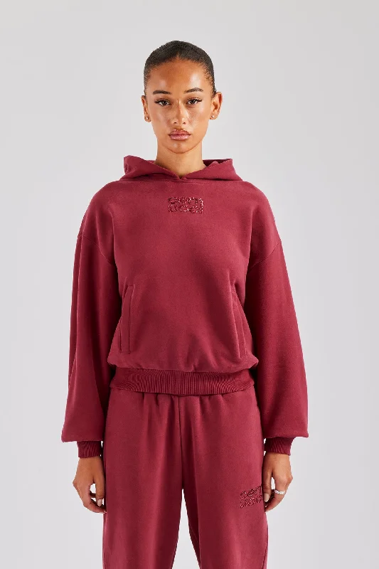 Glitter Applique Oversized Hoodie - Cherry Red Vacation
