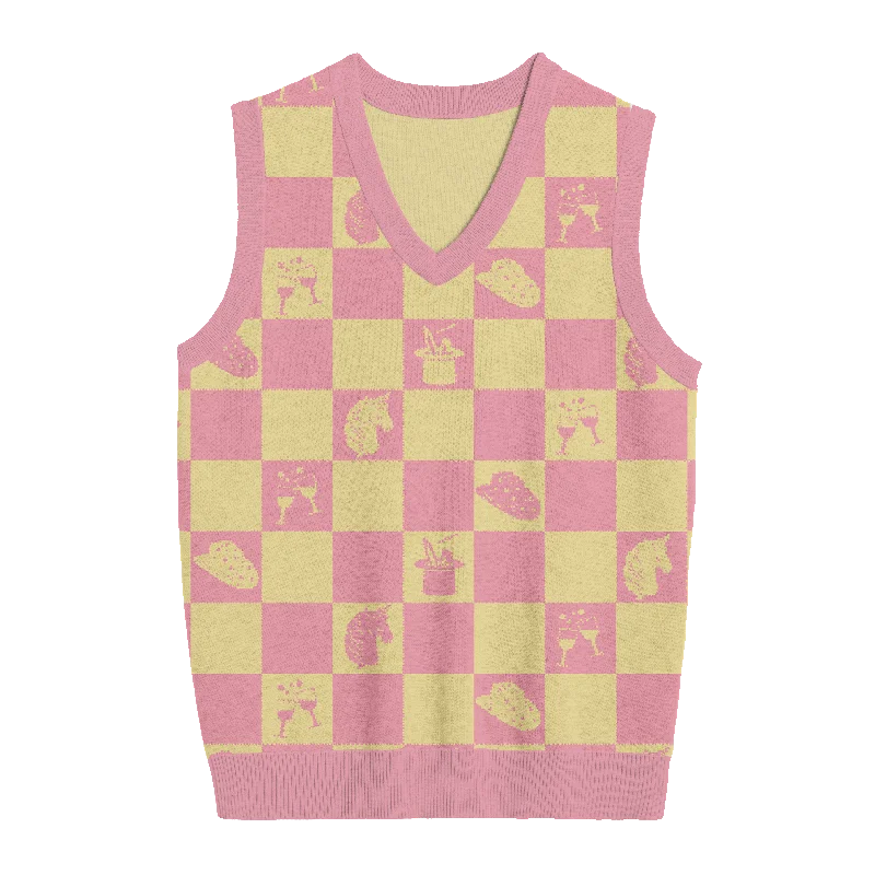 Midwest Princess Checkered Knit Vest Sleek Women's Metallic