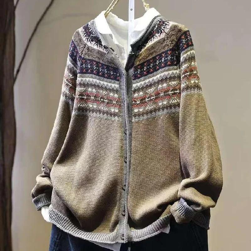 Women Winter Ethnic Jacquard Knit Loose-Fit Casual Sweater Stylish Women's Neon