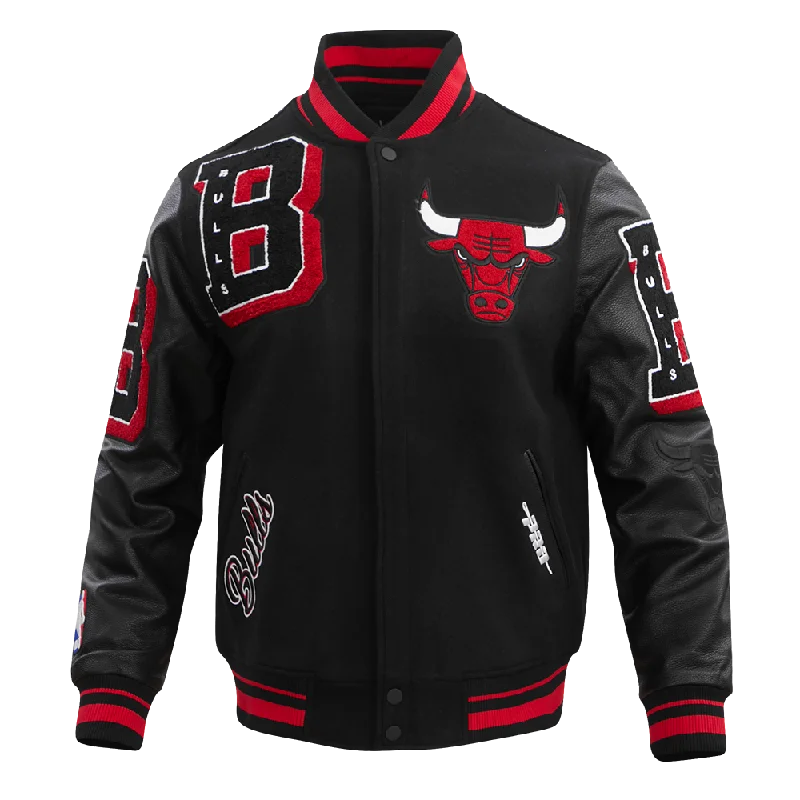 NBA CHICAGO BULLS MASHUP MEN'S RIB WOOL VARSITY JACKET (BLACK/RED/BLACK)