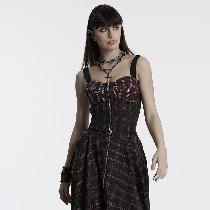 Women's Punk Zipper Gradient Plaid Vest