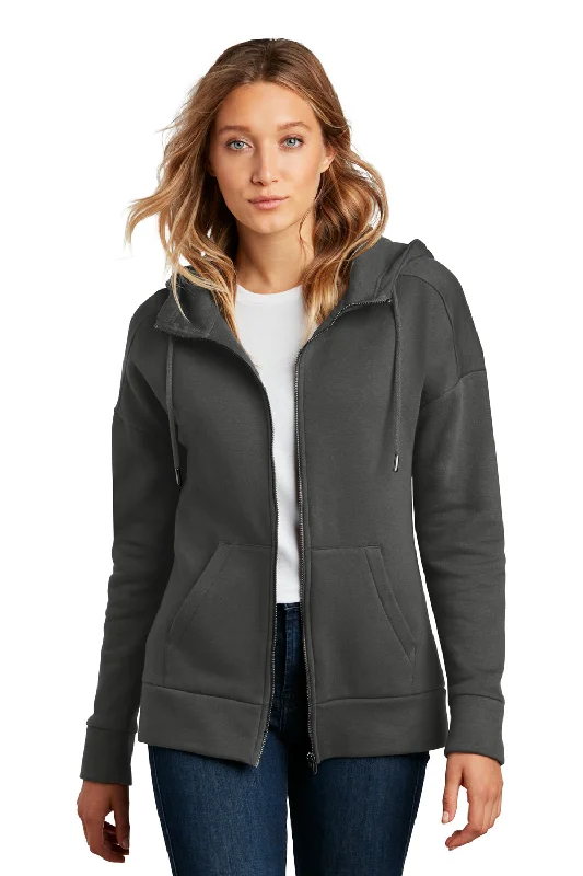 District Womens Perfect Weight Fleece Full Zip Hooded Sweatshirt Hoodie w/ Pockets - Charcoal Grey European District Womens Perfect Weight Fleece Full Zip Hooded Sweatshirt Hoodie w/ Pockets - Charcoal Grey European
