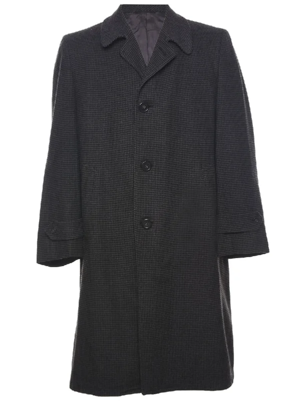Checked Wool Coat - L Casual Women's Loose - fitting