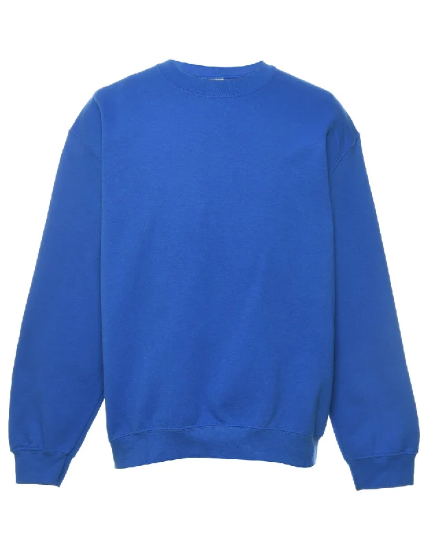Blue Plain Sweatshirt - M Monochromatic Office Style