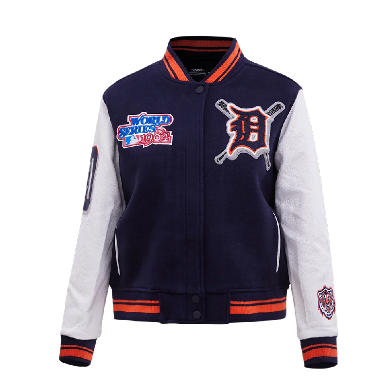 MLB DETROIT TIGERS MASHUP WOOL WOMEN'S VARSITY JACKET (MIDNIGHT NAVY/ORANGE/MIDNIGHT NAVY) Bold Women's Animal Print MLB DETROIT TIGERS MASHUP WOOL WOMEN'S VARSITY JACKET (MIDNIGHT NAVY/ORANGE/MIDNIGHT NAVY) Bold Women's Animal Print