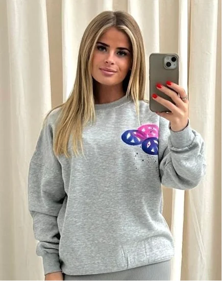 Peace & Love Graffiti Sweatshirt Grey Geometric