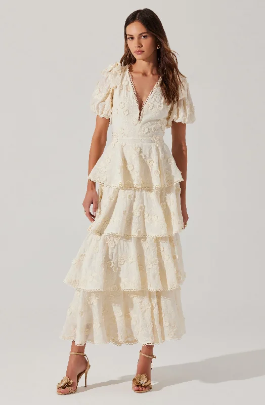 Arianell Embroidered Floral Tiered Dress Relaxed Women's 