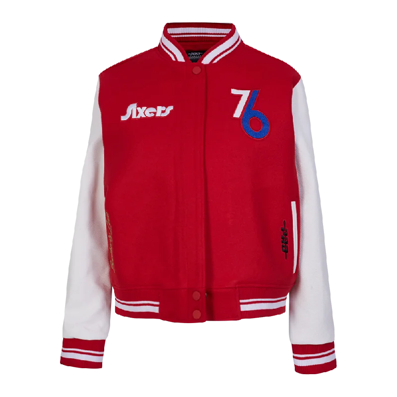 NBA PHILADELPHIA 76ERS CITY EDITION 24-25 WOMEN'S RIB WOOL VARSITY JAC (RED/WHITE)