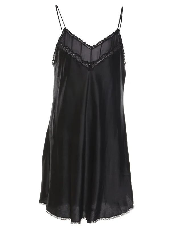 Classic Black Lace Trim Strappy Slip Dress - M Earthy Women's Hemp - based