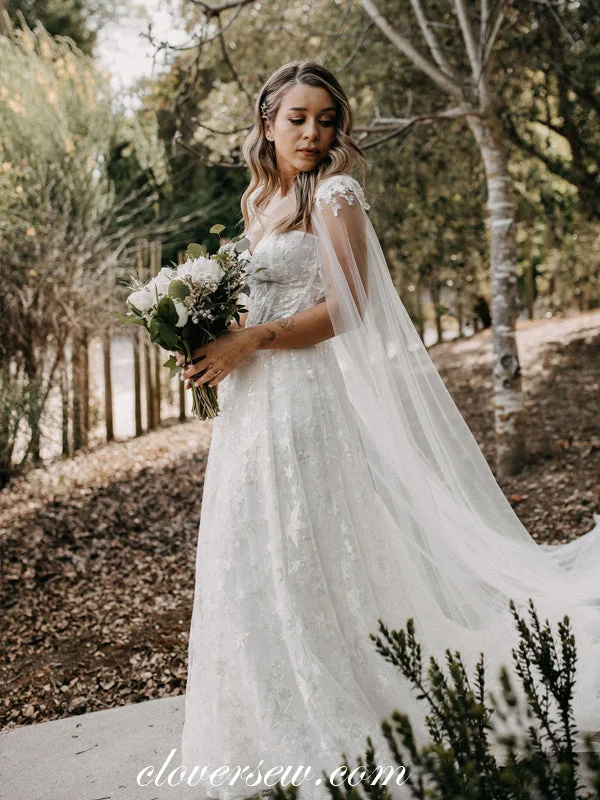 Star Sequined Lace Strapless A-line Wedding Dressws With Cloak, CW0339 Practical Women's Quick - dry