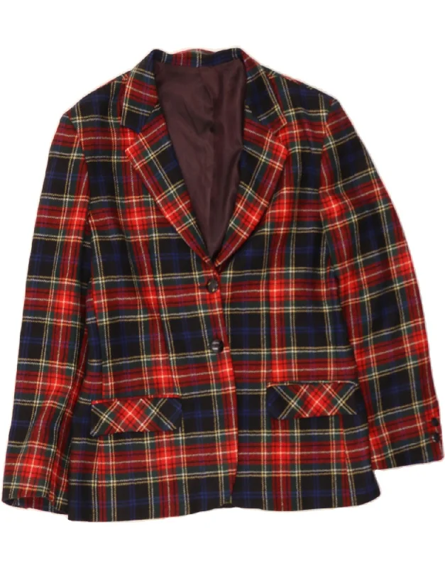 VINTAGE Womens 2 Button Blazer Jacket IT 48 XL Red Plaid Wool Modern Women's 
