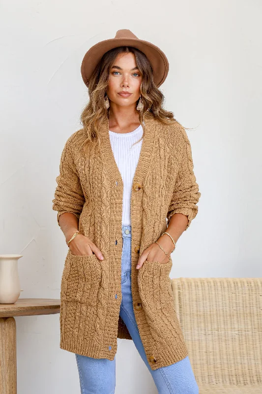 Davina Knit Cardigan Tan Cool Women's Distressed