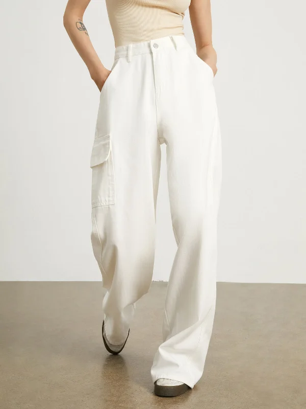 BerryBetty - Minimalist White Denim Wide Leg Jeans Refined Women's Classic 