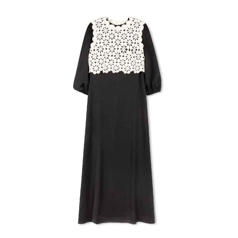 maxi dress satin with cropped crochet vest - black/ivory Bold Women's Animal Print