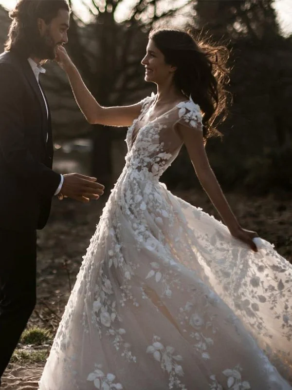 Lace Vintage Boho Wedding Dress With Sleeves Country Laid - back Women's Vibe