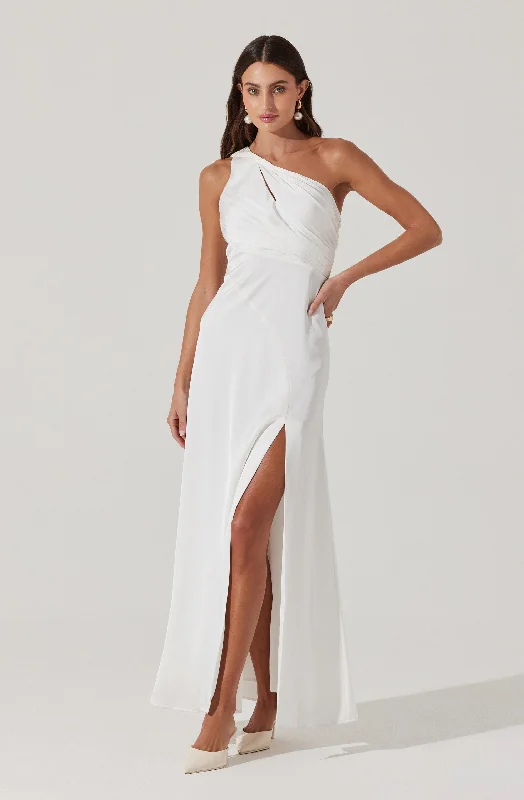 Atoila One Shoulder Satin Maxi Dress Athletic Women's High - 