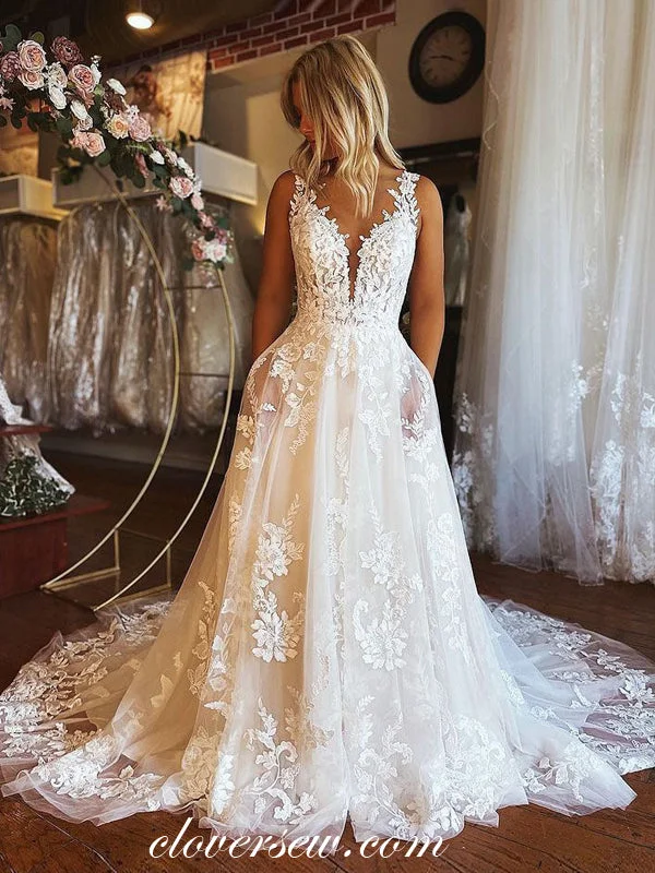 Stunning Lace Applique Sleeveless Backless Country Wedding Dresses, CW0341 Practical Women's Multi - Stunning Lace Applique Sleeveless Backless Country Wedding Dresses, CW0341 Practical Women's Multi -