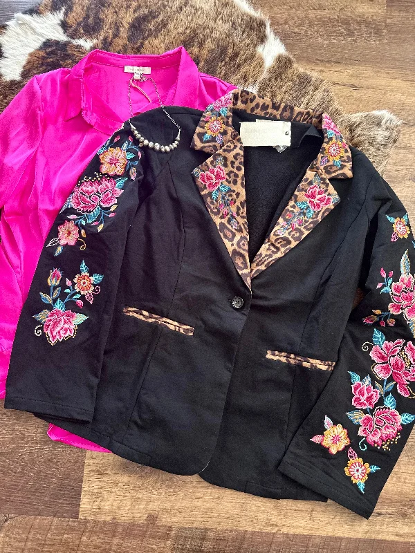 Floral Embroidered Blazer Edgy Women's Punk