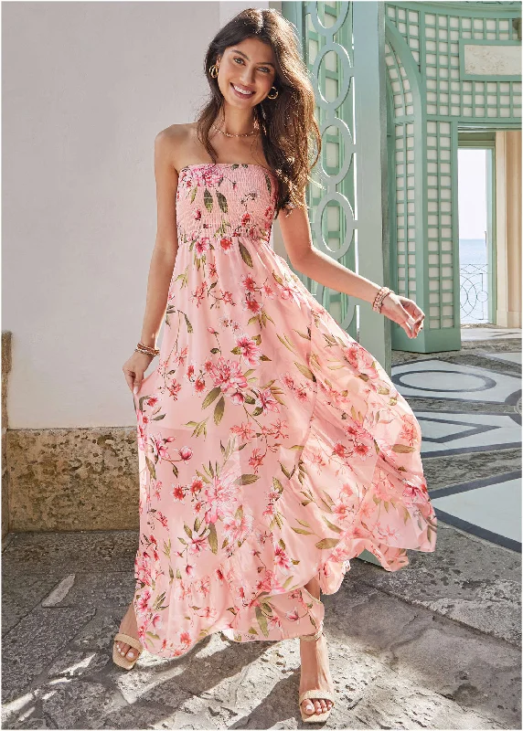 Strapless Smocked Maxi - Ethereal Floral Refined Women's Classic 
