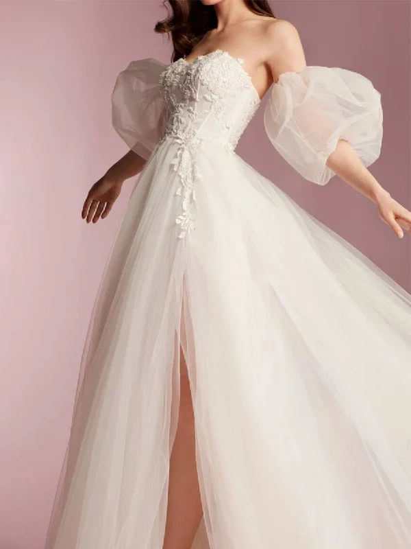 2024 Princess Puffy Wedding Dress A-line Slit Tulle Edgy Women's Punk