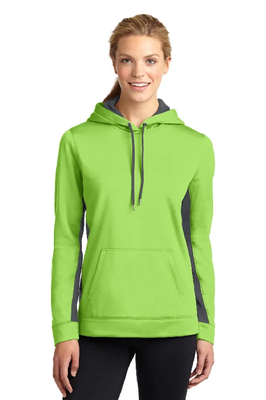 Sport-Tek Womens Sport-Wick Moisture Wicking Fleece Hooded Sweatshirt Hoodie w/ Pouch Pocket - Lime Shock Green/Dark Smoke Grey - Closeout Contemporary Sport-Tek Womens Sport-Wick Moisture Wicking Fleece Hooded Sweatshirt Hoodie w/ Pouch Pocket - Lime Shock Green/Dark Smoke Grey - Closeout Contemporary