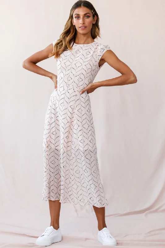 Becky Cap Sleeve Crew Neck Midi Dress Dot Print Blush Stylish Women's Tropical 